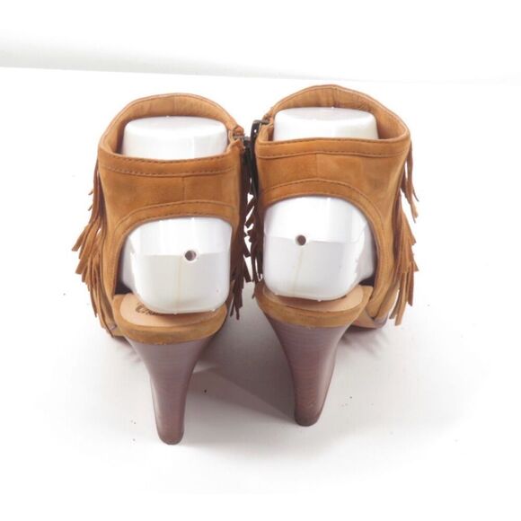 Vince Camuto Jadon Brown Leather Fringe Slingback Sandal Block Heel Women 6.5 - Picture 7 of 10